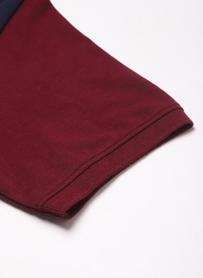 Dennis Lingo Men's Burgundy 100% Cotton Colourblocked Regular Fit T-Shirt  - Image 3