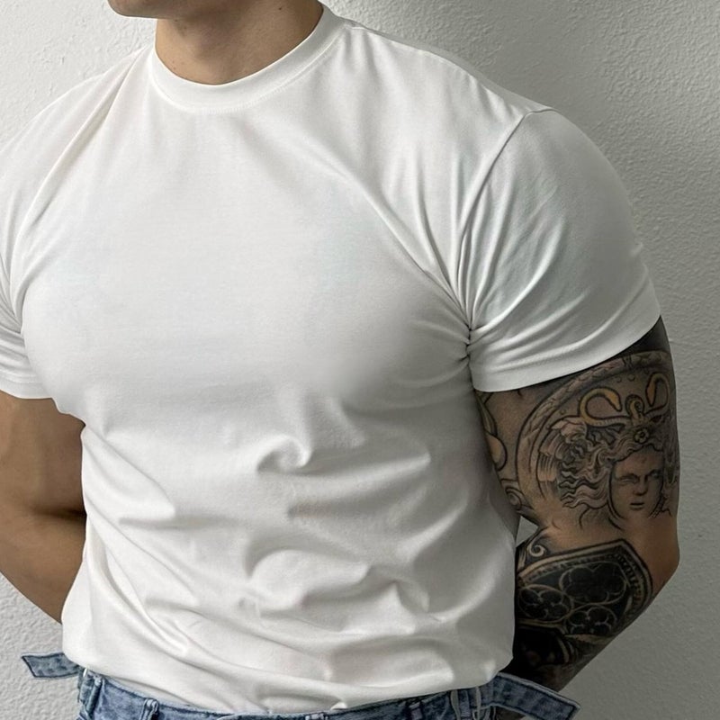 New Summer Solid Color Quick-Drying Short-Sleeved Men'S Fitness Training All-Match T-Shirt Trendy American Style Small Collar Elastic Top - Image 3