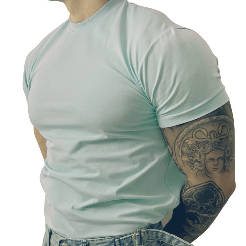 New Summer Solid Color Quick-Drying Short-Sleeved Men'S Fitness Training All-Match T-Shirt Trendy American Style Small Collar Elastic Top - Image 1