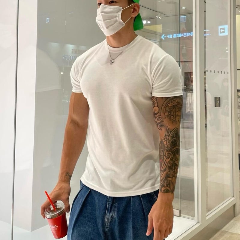 New Summer Solid Color Quick-Drying Short-Sleeved Men'S Fitness Training All-Match T-Shirt Trendy American Style Small Collar Elastic Top - Image 5
