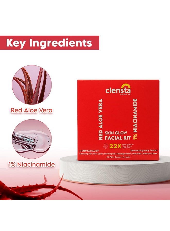 Clensta Red Aloe Vera Skin Glow Facial Kit For Women & Men With Vitamin C Glutathione & Niacinamide For Brightening Radiant Reduces Dullness For All Skin Types | Size 10 X 6Gm | New Launch - Image 3