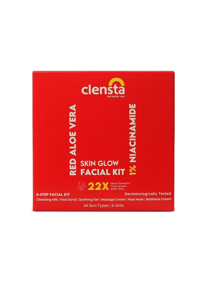 Clensta Red Aloe Vera Skin Glow Facial Kit For Women & Men With Vitamin C Glutathione & Niacinamide For Brightening Radiant Reduces Dullness For All Skin Types | Size 10 X 6Gm | New Launch - Image 1