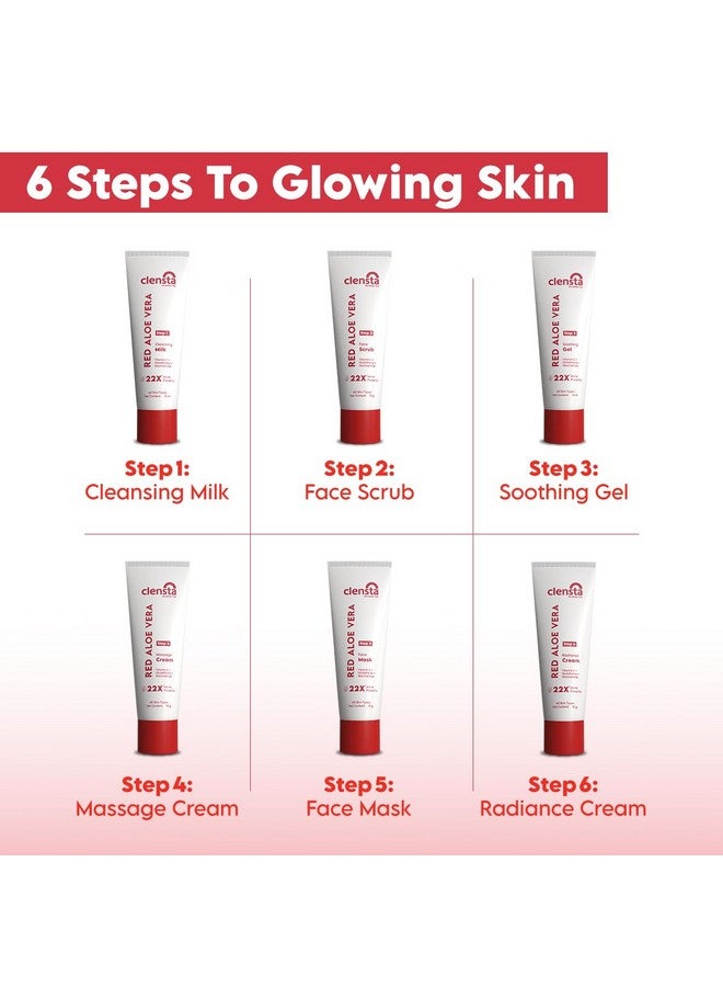Clensta Red Aloe Vera Skin Glow Facial Kit For Women & Men With Vitamin C Glutathione & Niacinamide For Brightening Radiant Reduces Dullness For All Skin Types | Size 10 X 6Gm | New Launch - Image 5