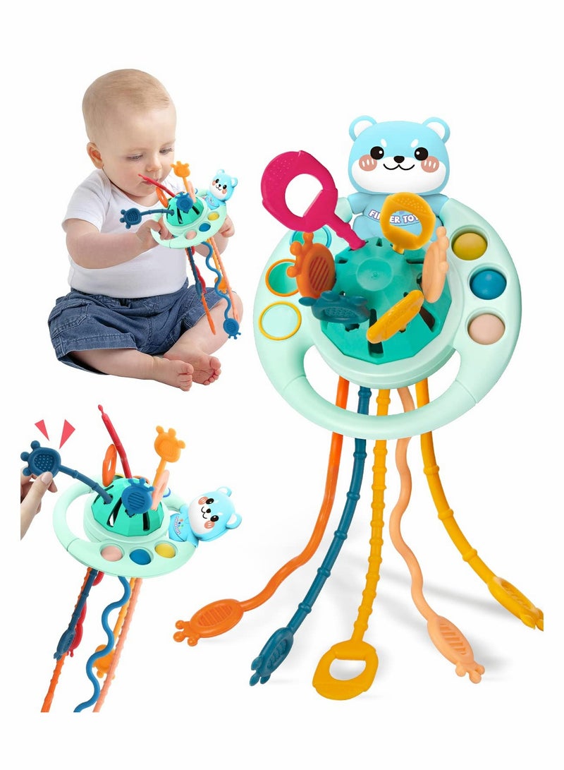 Zikra Pull String Activity Toy Blue Cat Montessori Toys Food Grade Silicone Sensory Toys for Babies Baby Toys Fine Motor Skills Gift Silicone Toy Exercise Hand Fine Movements for 1 to 3 Years Old - Image 1