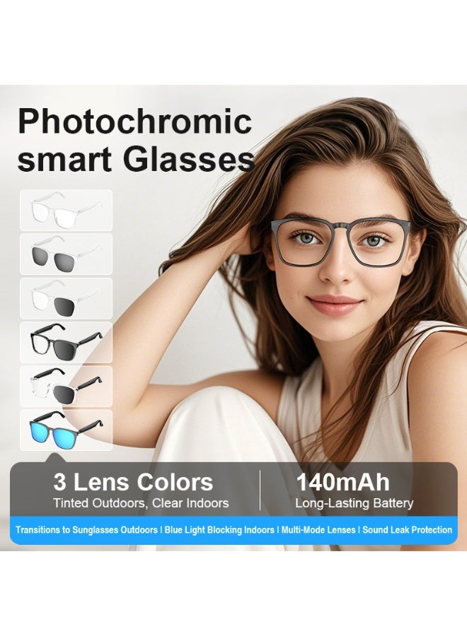 Arabest Photochromic AI Translation Smart Glasses, Bluetooth Hands-Free Calling Music Audio Glasses, Multifunctional Driving Sunglasses with Voice Translation Function for Outdoor Travel Driving - Image 2