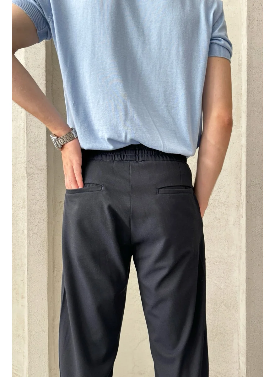 HYMAN Men's Comfortable Fit Fabric Trousers with Elastic Waist