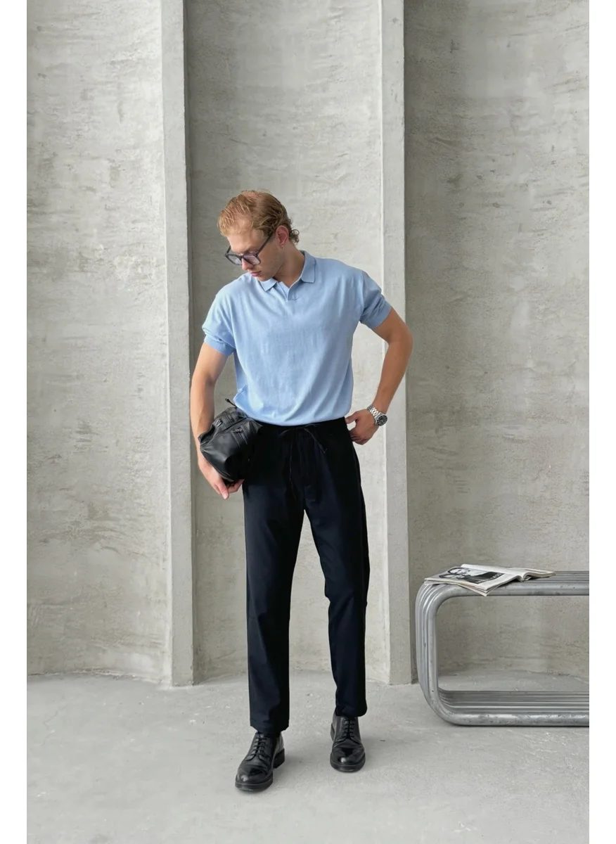 HYMAN Men's Comfortable Fit Fabric Trousers with Elastic Waist