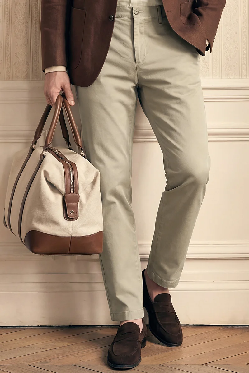SNITCH Khaki Solid Regular Fit Casual Trousers