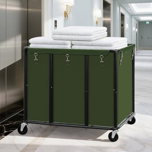 STO STO Commercial Laundry Cart with Lockable Wheels, Extra Large 420L Industrial Rolling Laundry Hamper with Metal Frame, Laundry Basket Trolley with Removable Waterproof Bag, 400 lbs Load, Green - Image 2