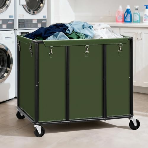STO STO Commercial Laundry Cart with Lockable Wheels, Extra Large 420L Industrial Rolling Laundry Hamper with Metal Frame, Laundry Basket Trolley with Removable Waterproof Bag, 400 lbs Load, Green - Image 3
