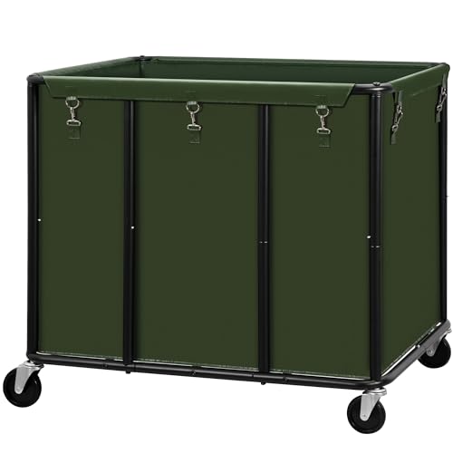STO STO Commercial Laundry Cart with Lockable Wheels, Extra Large 420L Industrial Rolling Laundry Hamper with Metal Frame, Laundry Basket Trolley with Removable Waterproof Bag, 400 lbs Load, Green - Image 1