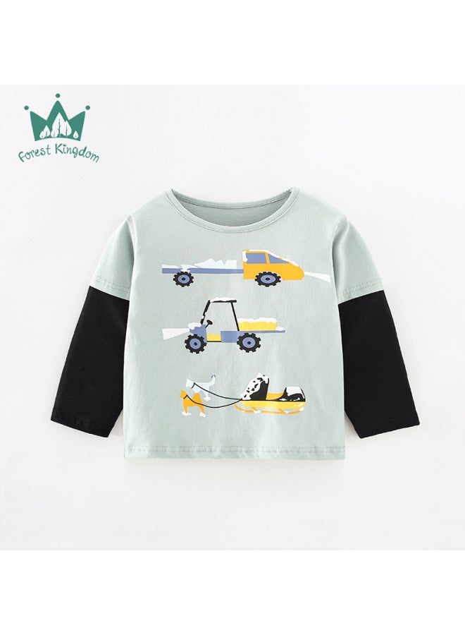 Boys Car Print Color-Block Long Sleeve T-Shirt – Round Neck