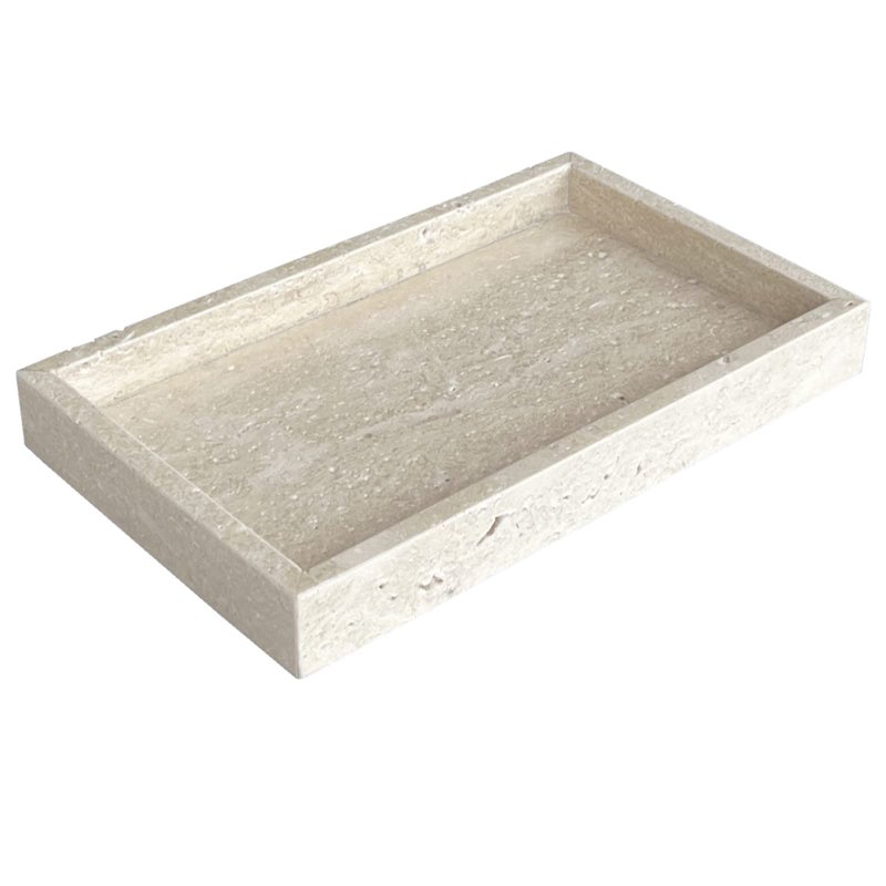 StonePlus Natural Marble Elegant Jewelry Tray Small Stone Organizer for DressroomBathroomCoffeeshop Beige Travertine 984Lx591Wx118H