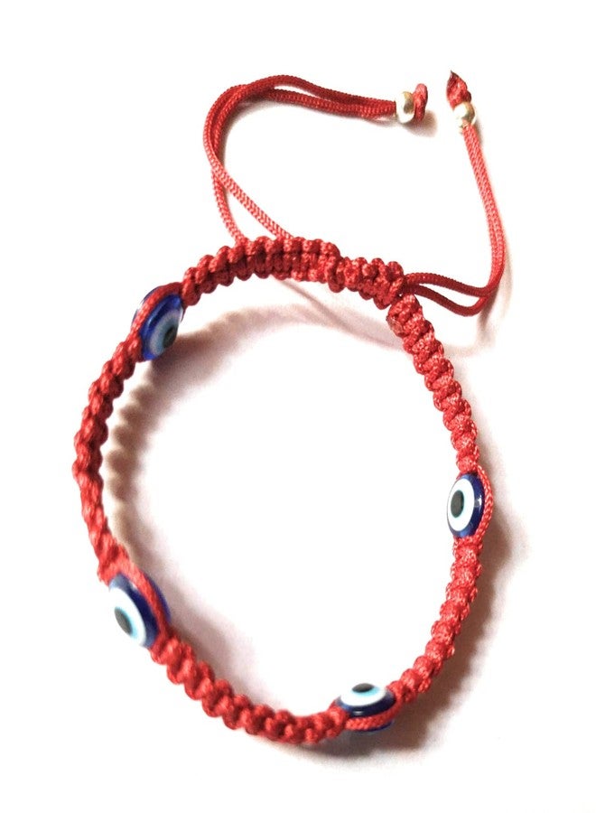 Jyokrish Handmade Adjustable Red thread 4 blue evil eye bracelet for Men |Boys |Girls |Women | Free Size| Friendship band |Lucky Protection| pack of 1| Nazarbattu - Image 1