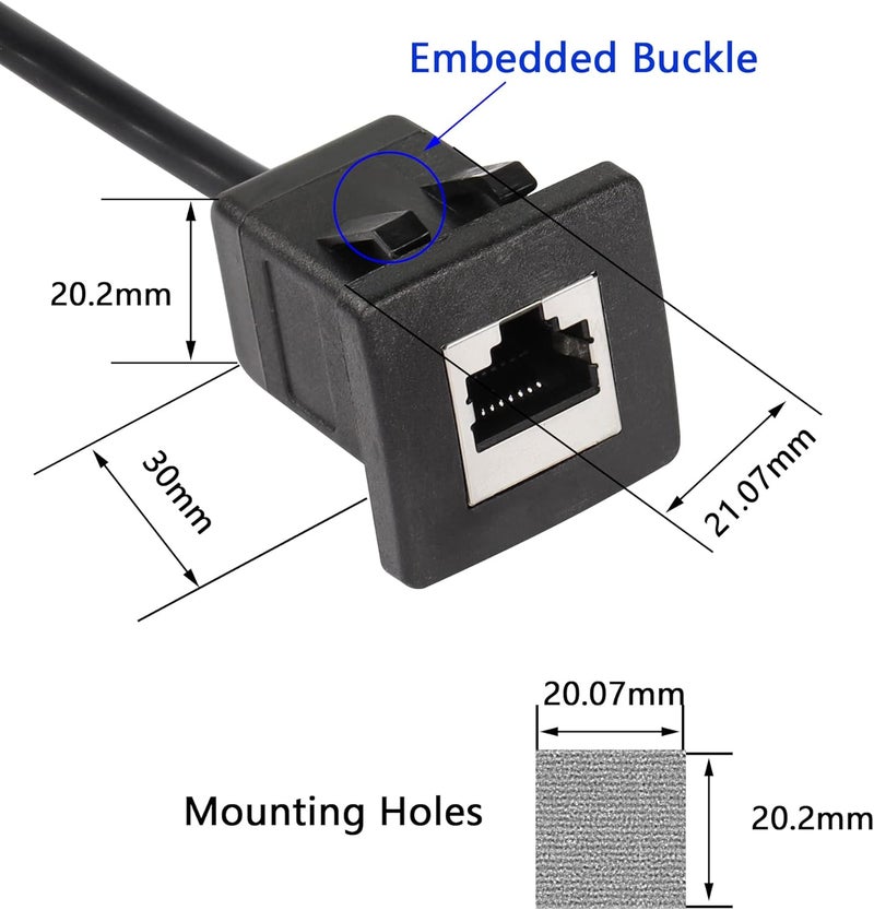 CERRXIAN كابل شبكة LAN Ethernet CERRXIAN RJ45 ذكر إلى أنثى Cat 5e تركيب لوحة أسود 2م - Image 5