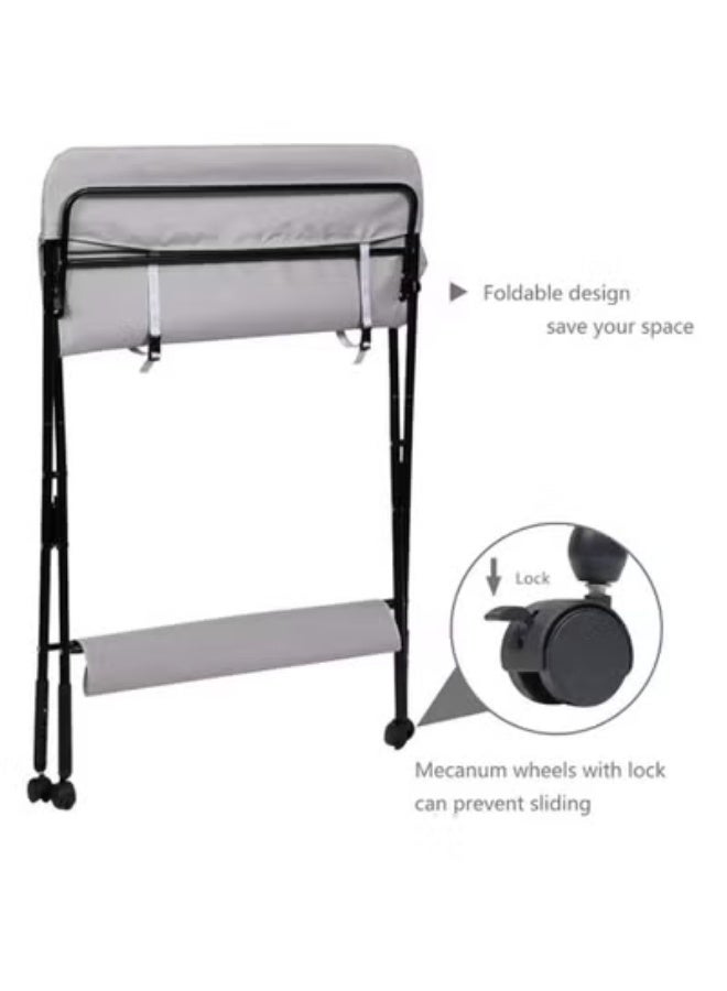 XiuWoo Adjustable Height Folding Changing Table on Wheels - Portable Diaper Station with Safety Strap, Storage Organizer Bags for Nursery, Green - Image 4