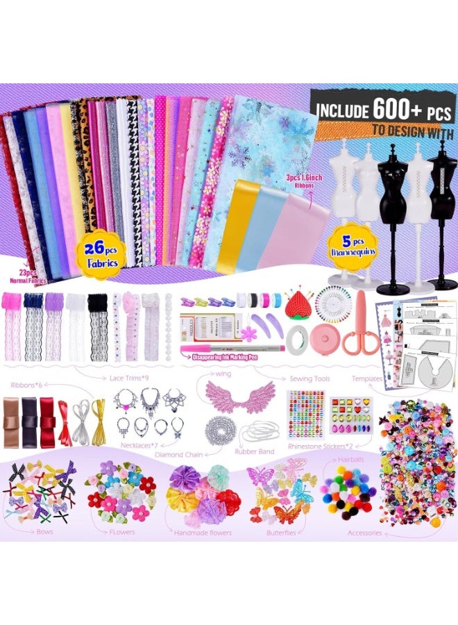 كابسترو طقم خياطة فستان الأميرة للأطفال - طقم مصمم أزياء من 5 قطع مع أكثر من 600 قطعة من الإكسسوارات والأقمشة والأدوات والعارضات - لعبة خياطة وتطريز إبداعية للبنات من 7 إلى 14 عامًا - Image 2