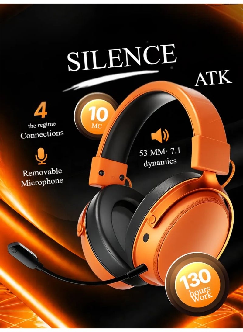 ATK N9 Gaming Headset for Xbox Series X|S, PS5, PC & Switch, Stereo Gaming Headphones with Detachable Noise-Canceling Mic,3.5MM Wired/2.4G/Bluetooth (N9 Ultra/Orange) - Image 2