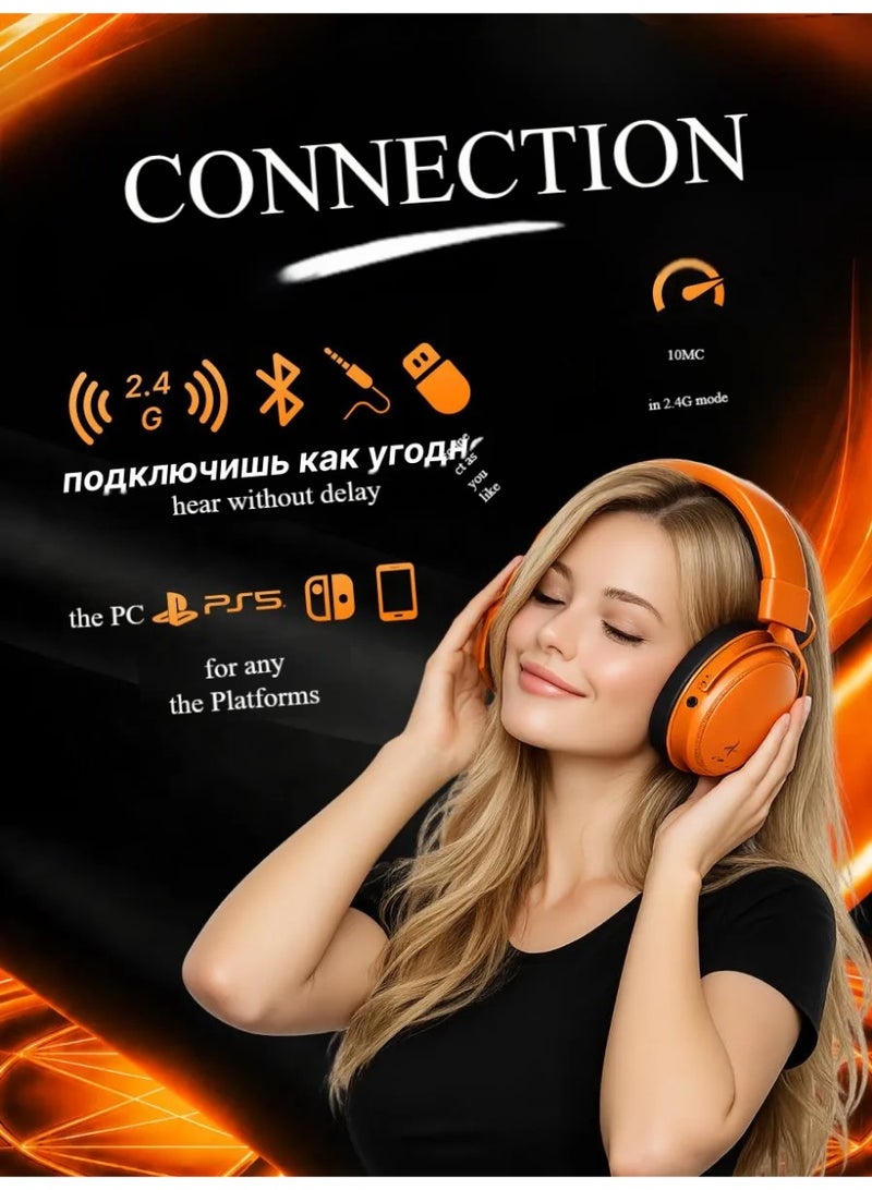 ATK N9 Gaming Headset for Xbox Series X|S, PS5, PC & Switch, Stereo Gaming Headphones with Detachable Noise-Canceling Mic,3.5MM Wired/2.4G/Bluetooth (N9 Ultra/Orange) - Image 4