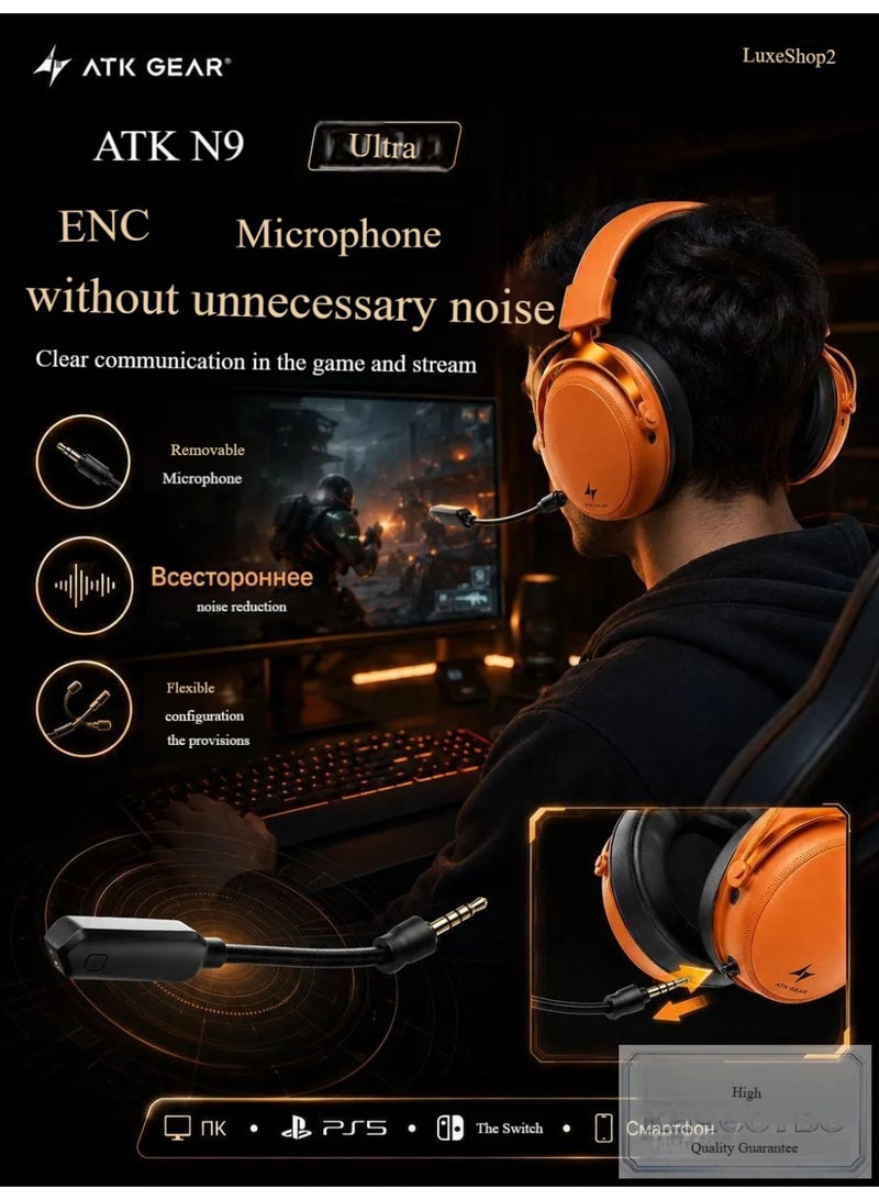 ATK N9 Gaming Headset for Xbox Series X|S, PS5, PC & Switch, Stereo Gaming Headphones with Detachable Noise-Canceling Mic,3.5MM Wired/2.4G/Bluetooth (N9 Ultra/Orange) - Image 5