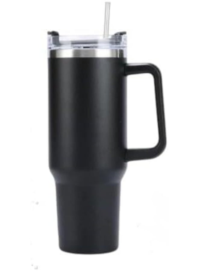 مج حراري مزود بشفاطة ويد وغطاء ، كوب محمول للقهوة بجدار مزدوج معزول بتفريغ الهواء، مصنوع من الفولاذ المقاوم للصدأ للمشروبات الساخنة والباردة ومناسب للسيارة، 1.2 لتر (أسود) - Image 2