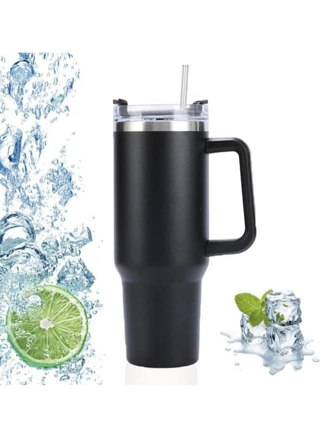 مج حراري مزود بشفاطة ويد وغطاء ، كوب محمول للقهوة بجدار مزدوج معزول بتفريغ الهواء، مصنوع من الفولاذ المقاوم للصدأ للمشروبات الساخنة والباردة ومناسب للسيارة، 1.2 لتر (أسود) - Image 3