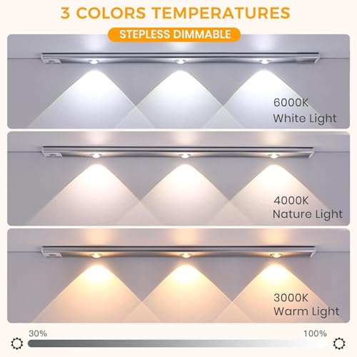 FLYNGO Plastic Motion Sensor Under Cabinet LED Light, 3 Color Modes Closet Light with Stepless Dimming for Under Counter, Kitchen, Cabinet, Wardrobe, Bedroom, Cupboard (40cm White) - Image 2