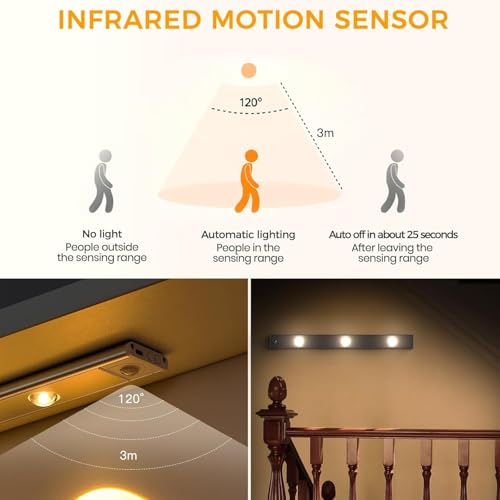 FLYNGO Plastic Motion Sensor Under Cabinet LED Light, 3 Color Modes Closet Light with Stepless Dimming for Under Counter, Kitchen, Cabinet, Wardrobe, Bedroom, Cupboard (40cm White) - Image 3