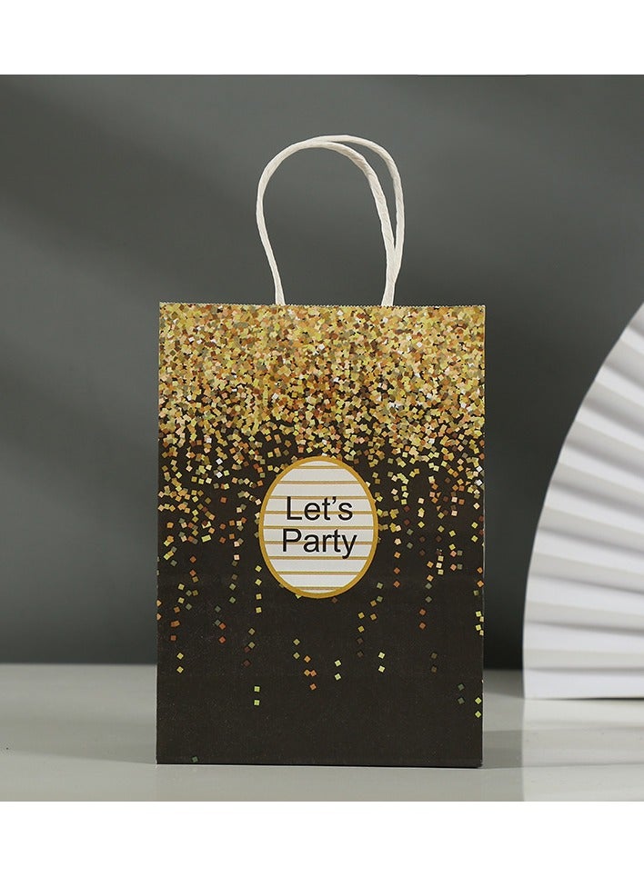 12Pcs Gold and Black Party Favor Bag with Handles, New Year Festival Gift Bag - Image 1
