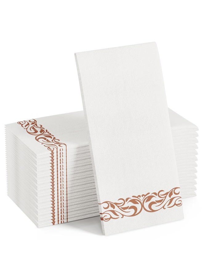 FOCUSLINE 100 Linen Feel Bathroom Napkins, Soft and Absorbent Disposable Guest Towels, Cloth-Like Paper Hand Towels Decorative Napkins for Dinners, Parties, Weddings or Events, Rose Gold, 12" x 17" - Image 1