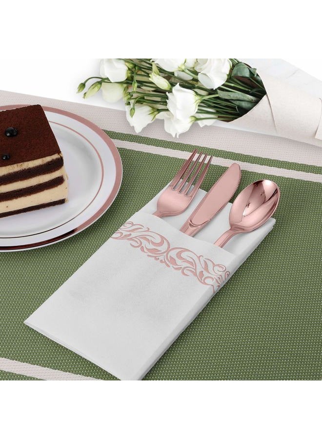 FOCUSLINE 100 Linen Feel Bathroom Napkins, Soft and Absorbent Disposable Guest Towels, Cloth-Like Paper Hand Towels Decorative Napkins for Dinners, Parties, Weddings or Events, Rose Gold, 12" x 17" - Image 4