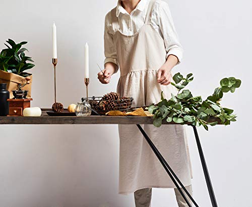 NEWGEM Cotton Linen Cross Back Apron for Women with Pockets for Cooking Painting Beige without Waist Ties - Image 3