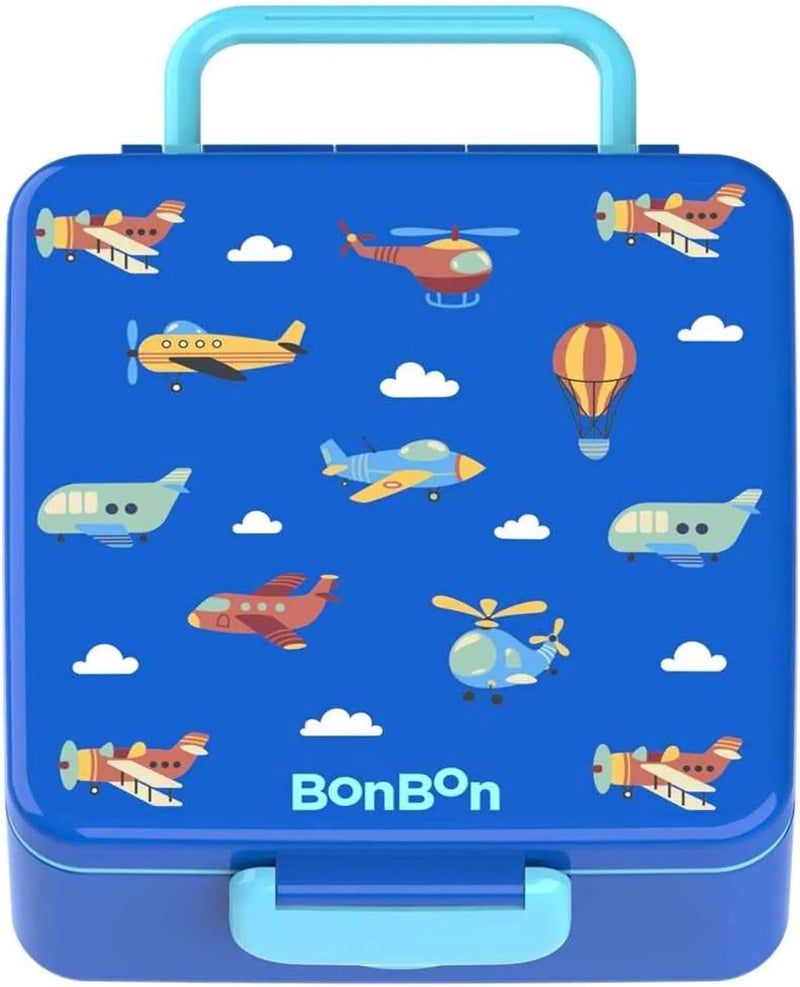 BonBon Functional 3-4 Compartment Leakproof Lunchbox with Cutlery - Blue Planes - Image 1