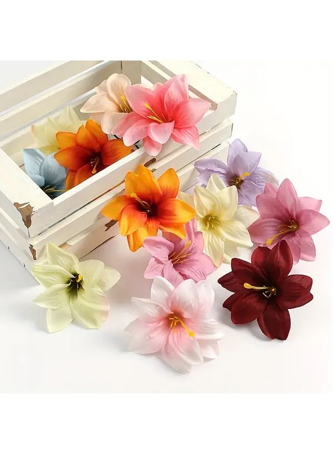 Vibrant Artificial Lotus Color Lily Flower Heads For DIY Crafts Home Decor Wedding Accessories 10pcs Fabric Material Maintenance Free Embellishments Pink Orange Yellow White Purple Red Assorted - Image 2