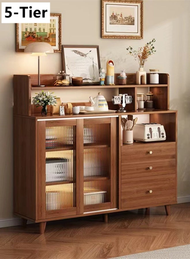 Kutis 5-Tier Side Storage Cabinet Storage Shelf Rack For Home Kitchen Dining Room Density Board/Acrylic Brown 120X36X125 CM - Image 1