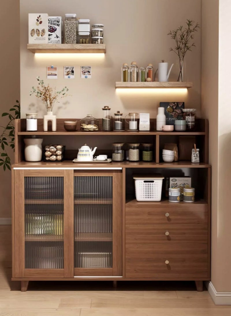 Kutis 5-Tier Side Storage Cabinet Storage Shelf Rack For Home Kitchen Dining Room Density Board/Acrylic Brown 120X36X125 CM - Image 2