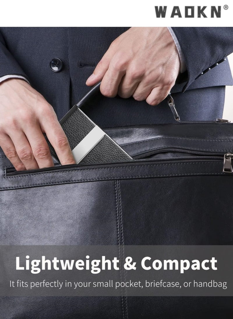 دبليو أيه أو كي أن حامل بطاقة الأعمال ، بو الجلود حامل بطاقة الأعمال ، حامل بطاقة الأعمال الجيب للرجال أو السيدات ، حامل بطاقة معدنية رقيقة ، حامل البطاقة الممغنطة مختومة مع التدريع RFID ، أسود - Image 3