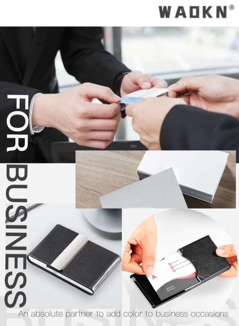 دبليو أيه أو كي أن حامل بطاقة الأعمال ، بو الجلود حامل بطاقة الأعمال ، حامل بطاقة الأعمال الجيب للرجال أو السيدات ، حامل بطاقة معدنية رقيقة ، حامل البطاقة الممغنطة مختومة مع التدريع RFID ، أسود - Image 5
