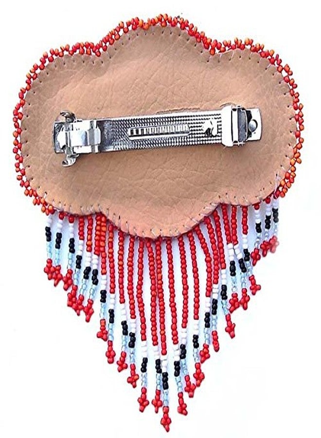 La vivia Handmade Beaded Indian Jewelery Hair Barrette/French Clip,Native American Style Beaded Red Rosette Fringe Bead work Hair Accessories for Women Z40/19 - Image 3