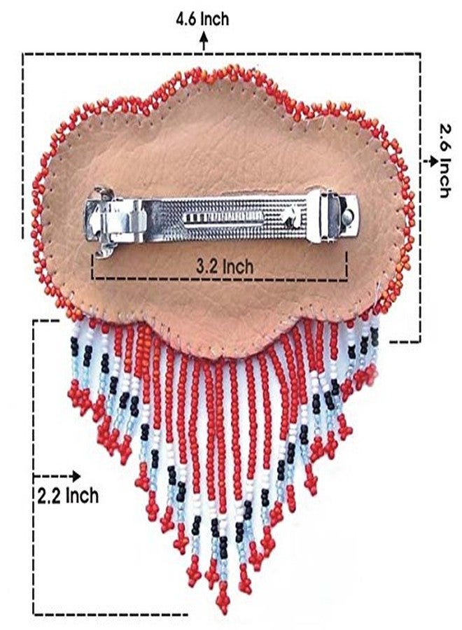 La vivia Handmade Beaded Indian Jewelery Hair Barrette/French Clip,Native American Style Beaded Red Rosette Fringe Bead work Hair Accessories for Women Z40/19 - Image 4