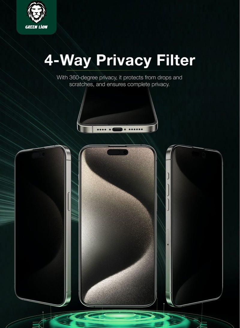 GREEN LION ANTHONY 360° Privacy Screen Protector 4-Way Anti-Peeping Glass for iPhone 15 Pro Max / Extreme Durability / Grease Resistance / Anti Fingerprint / Anti Peeping / Anti-Scratch - Black Edge/Privacy - Image 4