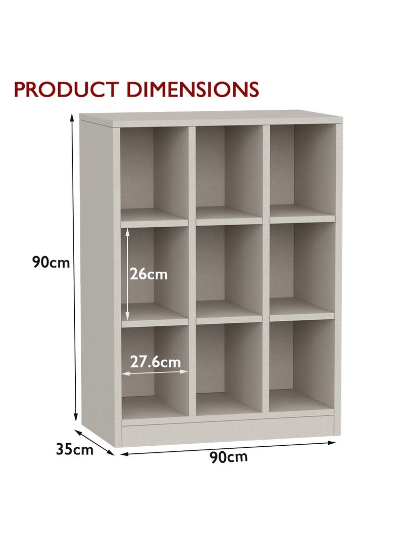 Mahmayi Mahmayi Wooden Display Shelves with 9 Storage Compartment, Freestanding, Top Shelf for Decoration Ideal for Storing Book, Files, Showpieces - Light Grey - Image 2