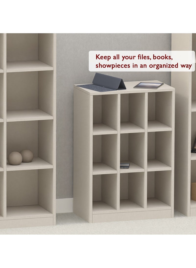 Mahmayi Mahmayi Wooden Display Shelves with 9 Storage Compartment, Freestanding, Top Shelf for Decoration Ideal for Storing Book, Files, Showpieces - Light Grey - Image 3