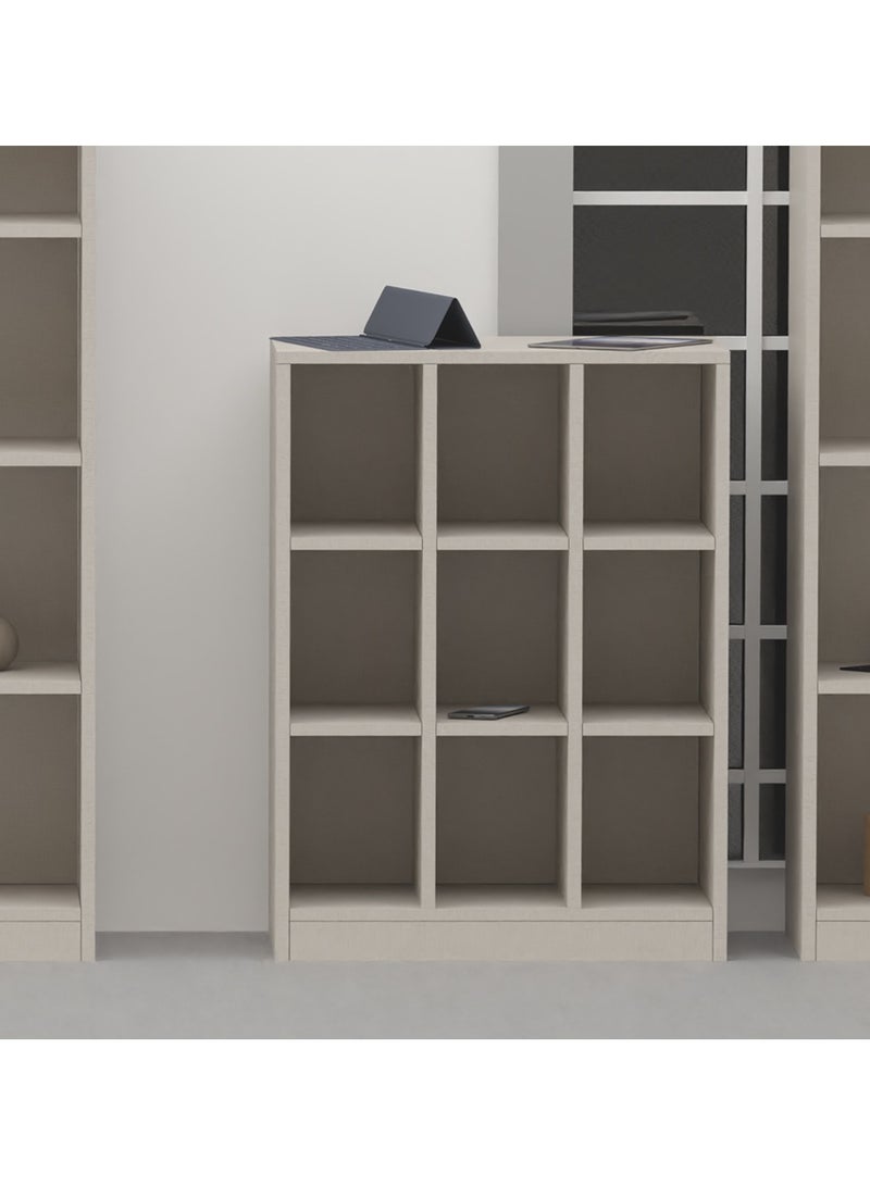 Mahmayi Mahmayi Wooden Display Shelves with 9 Storage Compartment, Freestanding, Top Shelf for Decoration Ideal for Storing Book, Files, Showpieces - Light Grey - Image 5