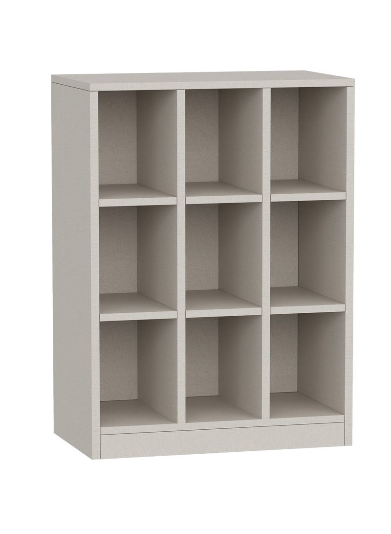 Mahmayi Mahmayi Wooden Display Shelves with 9 Storage Compartment, Freestanding, Top Shelf for Decoration Ideal for Storing Book, Files, Showpieces - Light Grey - Image 1