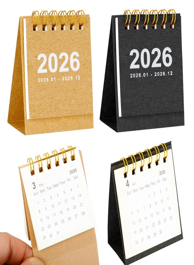 تقويم مكتبي لعام 2026، مخطط شهري قابل للطي من يناير إلى ديسمبر 2026، تقويم مكتبي صغير قابل للطي للاستخدام في المنزل والمكتب والمدرسة (ورق كرافت ملون، أسود) - Image 1