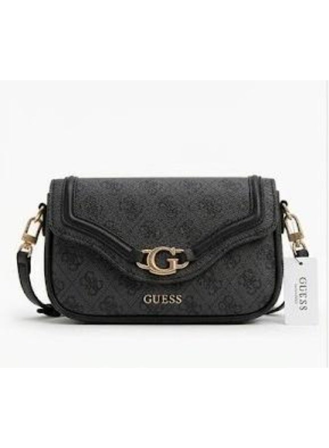 جس حقيبة كروس سوداء من GUESS بشعار مونوغرام وإبزيم ذهبي حرف G – حقيبة كتف أنيقة - Image 1