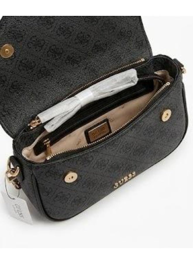 جس حقيبة كروس سوداء من GUESS بشعار مونوغرام وإبزيم ذهبي حرف G – حقيبة كتف أنيقة - Image 4