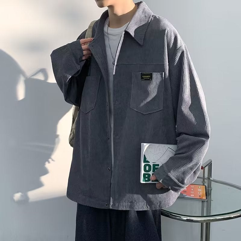Hong Kong wind corduroy long sleeve shirt mens spring and autumn 24 new shirt coat tide brand casual coat a generation of hair Gray (yellow)