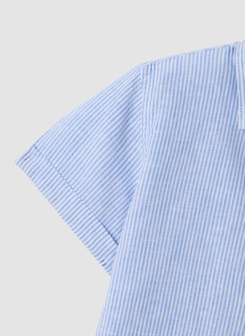 Ovs  OVS Boysâ€™ Light Blue Striped Linen-Cotton Blend Shirt, Regular Fit for Men | Best Price UAE